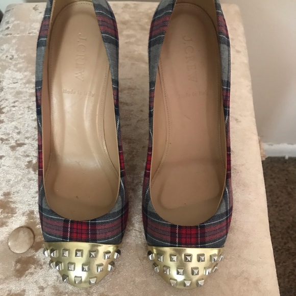 J. Crew Shoes - SALE 🌸J CREW ETTA PLAID HEELS WITH GOLD CAP TOE